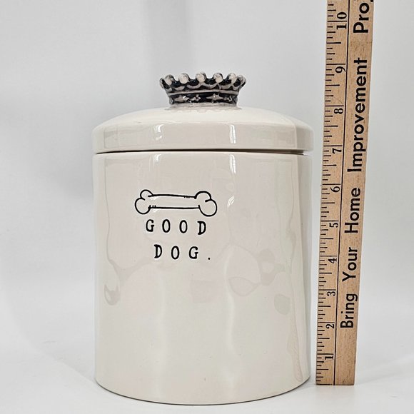 RARE Rae Dunn Ceramic Small Script Bone "GOOD DOG" Canister/Treat Jar Crown Lid - Picture 3 of 15